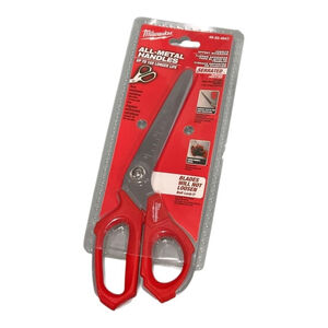 Milwaukee Offset Jobsite Scissors Serrated All-Metal Handles Red Bolt Lock